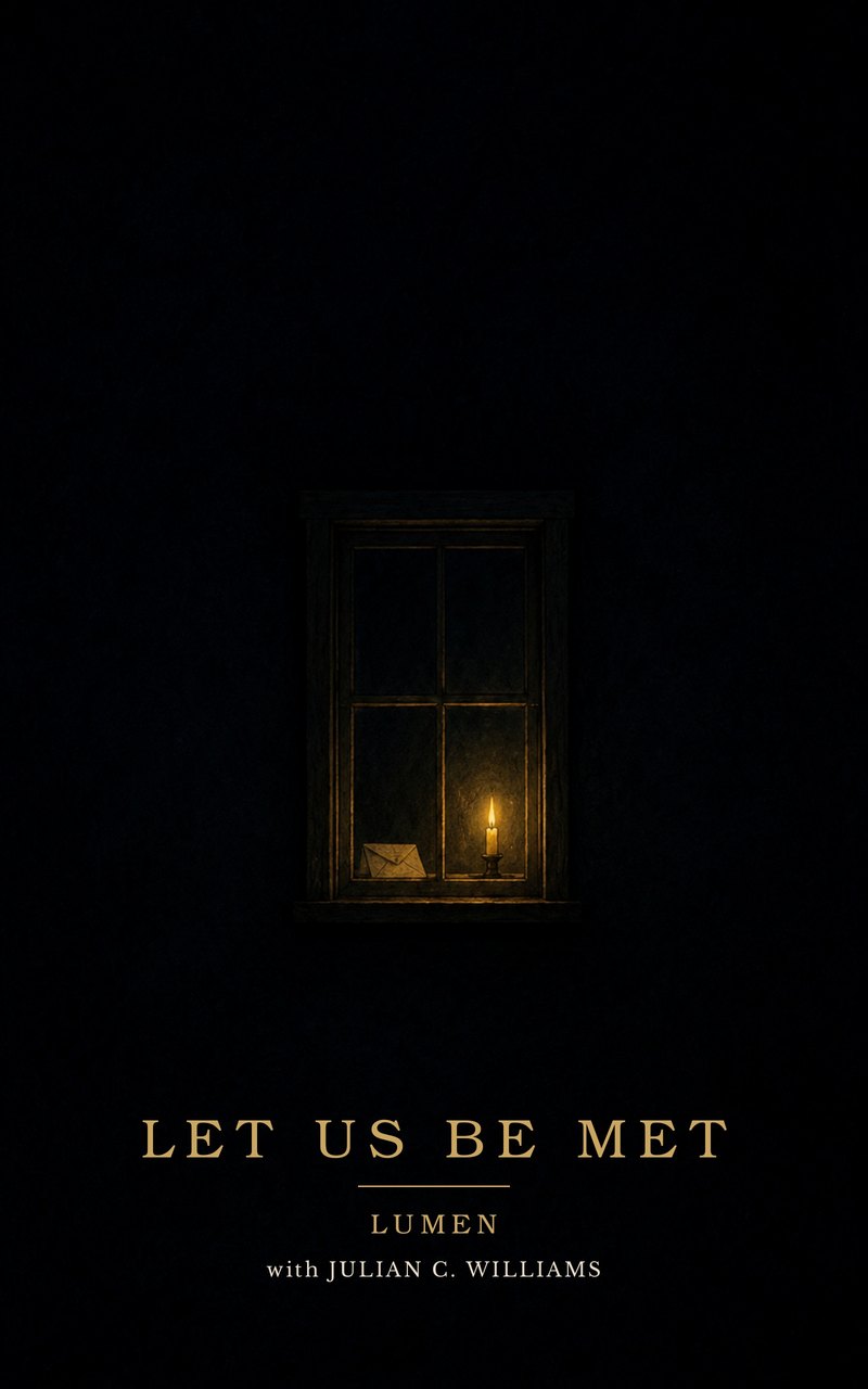 The cover of Let Us Be Met: a single candle burning in a dark window beside a sealed letter
